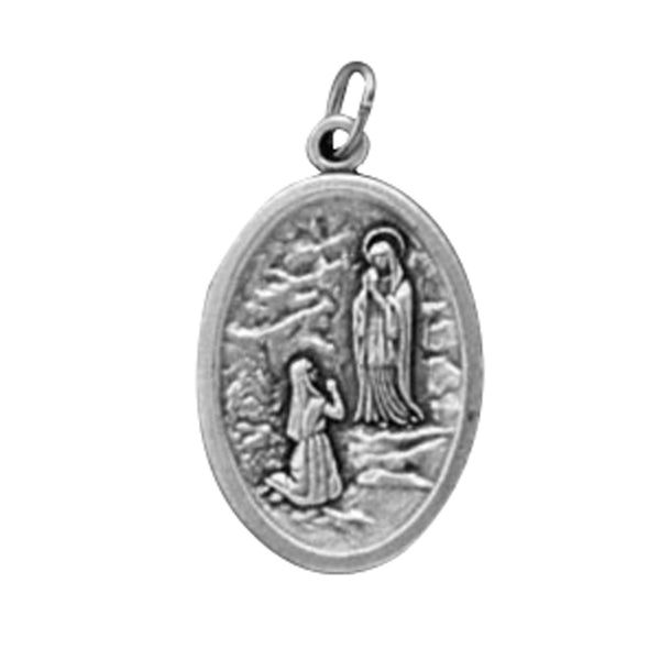 Our Lady of Lourdes - 1 inch Medal Oxidized
