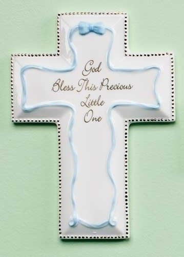 6"H Blue God Bless This Precious Little One Wall Cross by Roman Inc.
