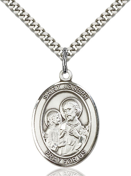 St. Joseph Oval Pewter Medal Necklace with Holy Card