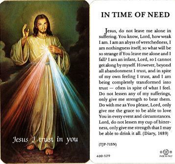 In Time of Need-Divine Mercy Laminate Holy Card DISCONTINUED