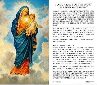 To Our Lady of the Most Blesses Sacrament Holy Card Lam - DISCONTINUED