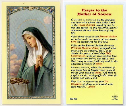 Prayer to the Mother of Sorrow Laminate Holy Card