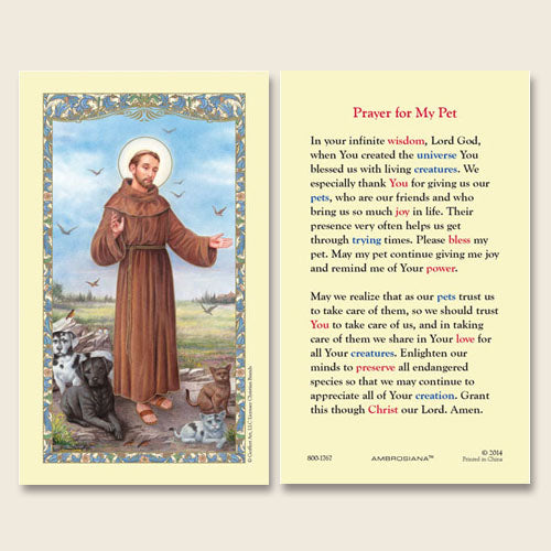 Prayer for My Pet Laminate Holy Card