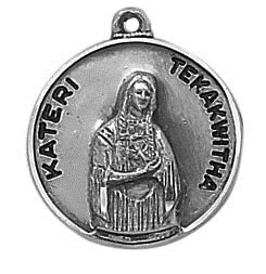 St. Kateri Tekakwitha Pewter Medal Necklace with Holy Card