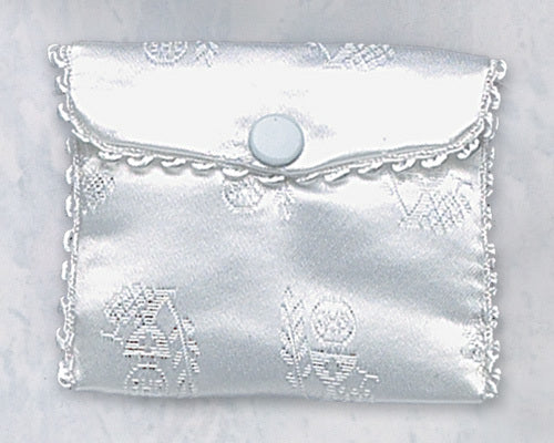 First Communion White Satin Rosary Case
