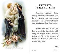 St. Rose of Lima Holy Card Laminate DISCONTINUED
