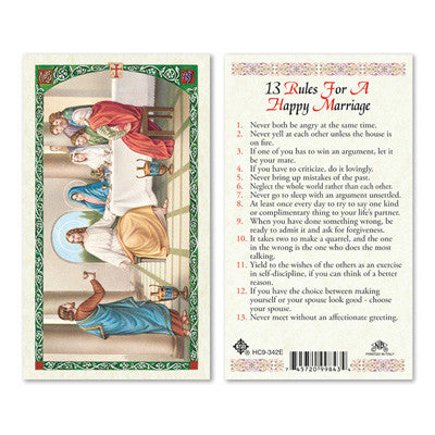 13 Rules for a Happy Marriage Laminate Holy Card