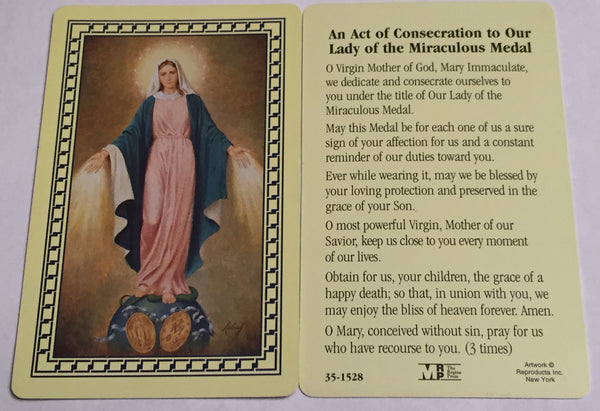 Miraculous Medal Consecration Holy Card Laminate