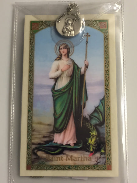 St. Martha Pewter Medal Necklace with Holy Card