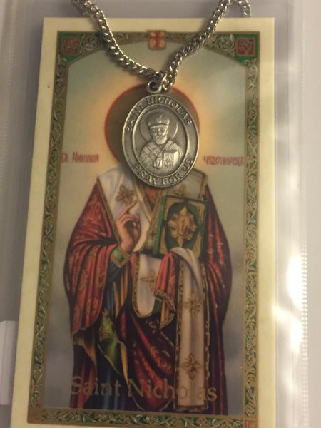 St. Nicholas Pewter Medal Necklace with Holy Card