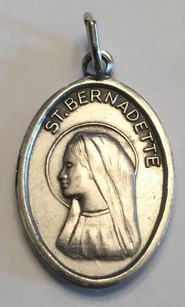 St. Bernadette with Third Class Relic Oxidized Medal