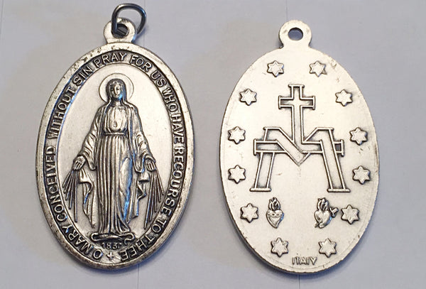 Miraculous Medal - 1-1/2 inch Double Sided Medal Oxidized