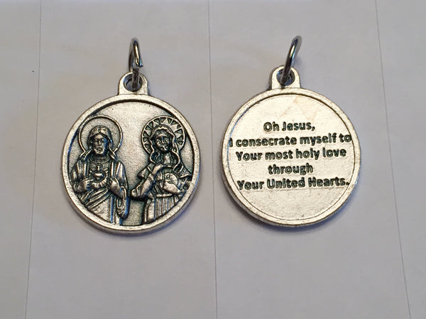 Sacred Heart and Immaculate Heart- 1 inch Round Medal Oxidized