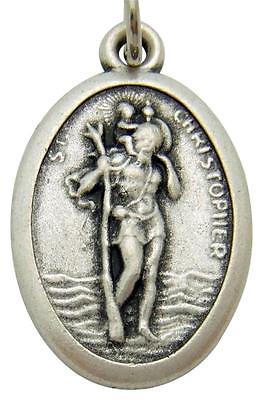 St Christopher - 1 inch Pray for Us Oxidized Medal