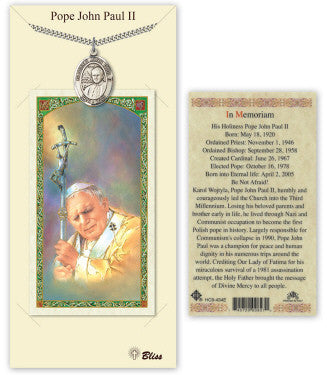 Pewter Saint John Paull II Necklace with Prayer Card