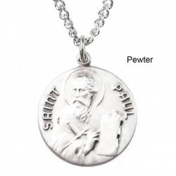 St. Paul Pewter Medal Necklace with Holy Card