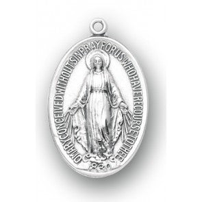 Sterling Silver Oval Miraculous Medal 1 1/8"
