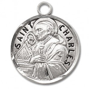 Saint Charles 7/8" Round Sterling Silver Medal