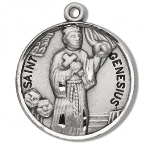Saint Genesius 7/8" Round Sterling Silver Medal