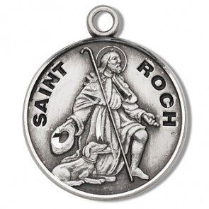Saint Roch 7/8" Round Sterling Silver Medal