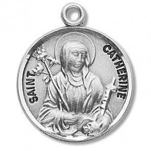 Saint Catherine 7/8" Round Sterling Silver Medal