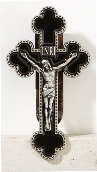 Budded Crucifix Black Enamel Visor Clip