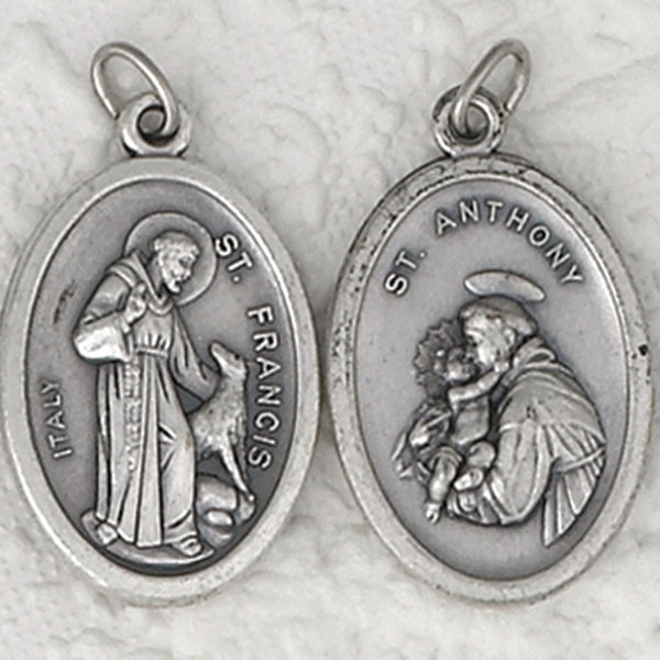 St. Francis / St. Anthony - 1 inch Oxidized Double Sided Medal