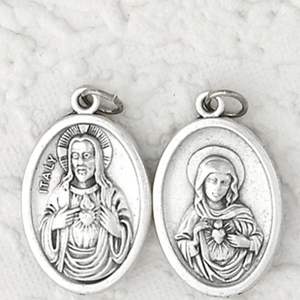 Sacred Heart and Immaculate Heart- 1 inch Double Sided Medal Oxidized
