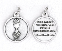 First Communion 3/4 inch Medal with Prayer on back Oxidized