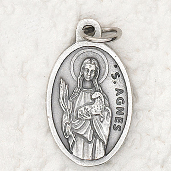 St. Agnes - 1 inch Pray for Us Oxidized Medal