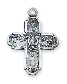 4 Way Medal Pewter with 18" Chain from McVan Inc. with Holy Carc