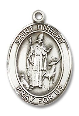 St. Hubert Oval Pewter Medal Necklace with Holy Card