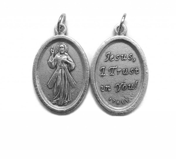 Divine Mercy - 1 inch Jesus I Trust in You Oxidized Medal