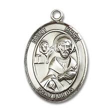 St. Mark Oval Pewter Medal Necklace with Holy Card