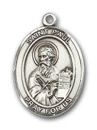 St. Paul Oval  Pewter Medal Necklace with Holy Card