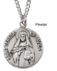 St. Teresa of Avila Pewter Medal Necklace with Holy Card