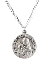 St. Theresa Pewter Medal Necklace with Holy Card