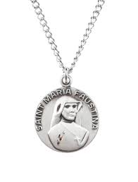 St. Faustina Pewter Medal Necklace with Holy Card