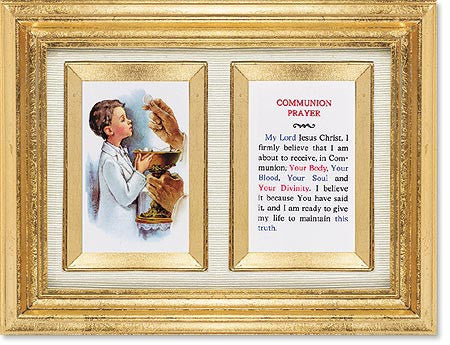 First Communion Boy Framed Print with Gold Leaf Finish