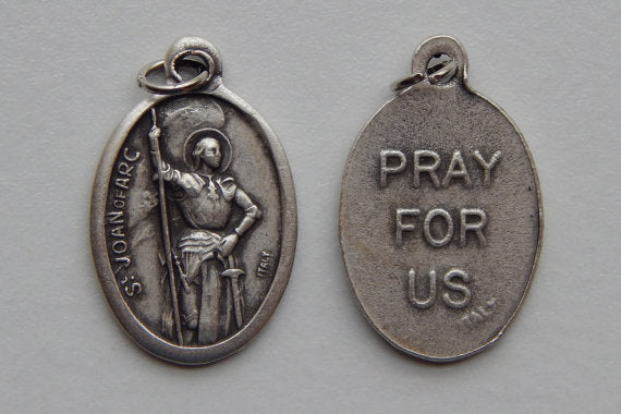 St. Joan of Arc - 1 inch Pray for Us Medal Oxidized