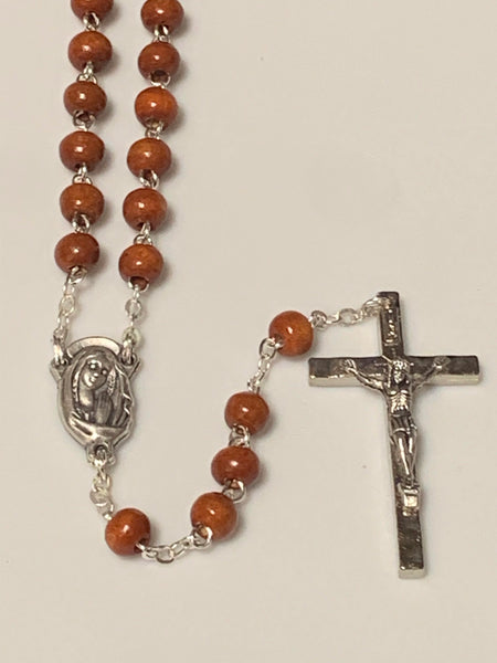 Wood Bead Rosary Cherry Wood Round Bead with Our Lady Center