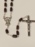 Wood Bead Rosary Dark Red Square Bead with Our Lady Center