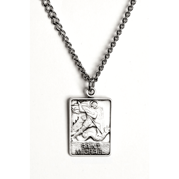 St. Micheal Square Sterling Silver Necklace