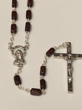 Wood Bead Rosary Dark Red Square Bead with Our Lady Center