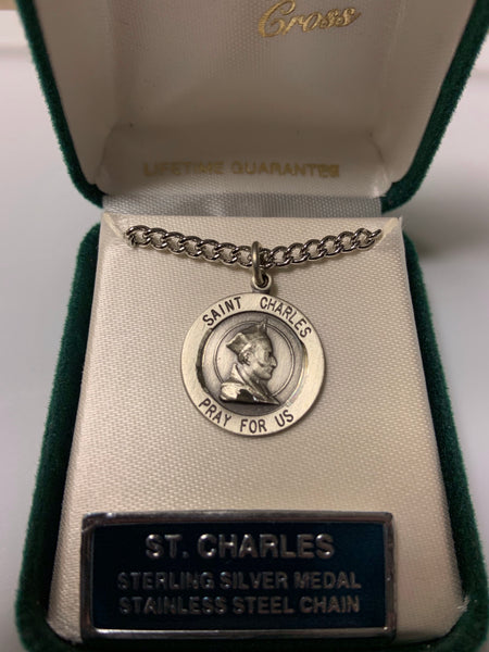 St. Charles Sterling Silver Medal from Jeweled Cross