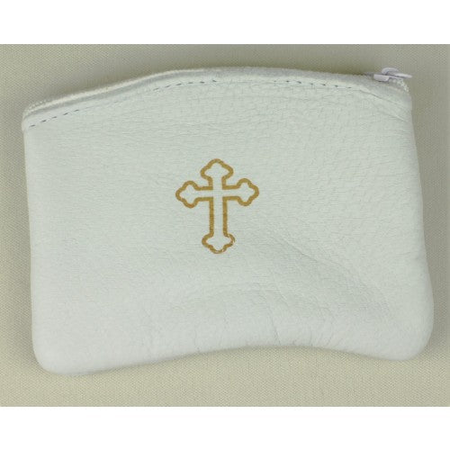 Rosary Case- White Zippered Leather Lined