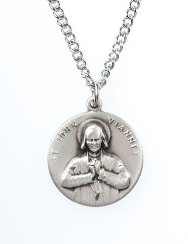 St. John Vianney Pewter Medal Necklace with Holy Card