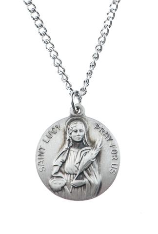 St. Lucy Pewter Medal Necklace with Holy Card