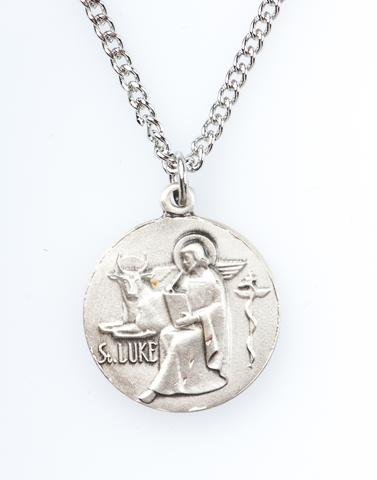 St. Luke Pewter Medal Necklace with Holy Card