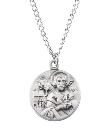 St. Mark Pewter Medal Necklace with Holy Card